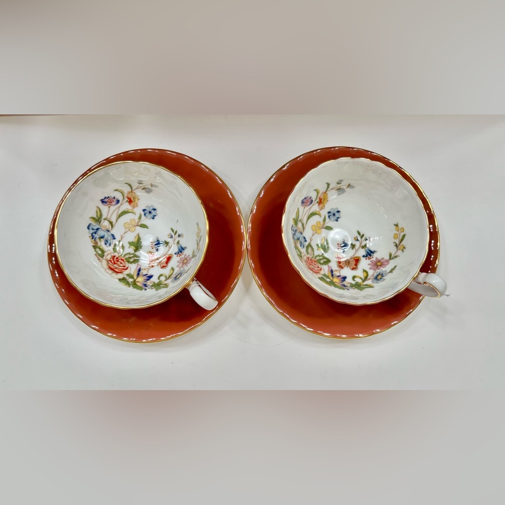 Vintage Aynsley Cottage Garden Bone China TeaCup‎ And Saucer Set Of 2 Red “rare”
